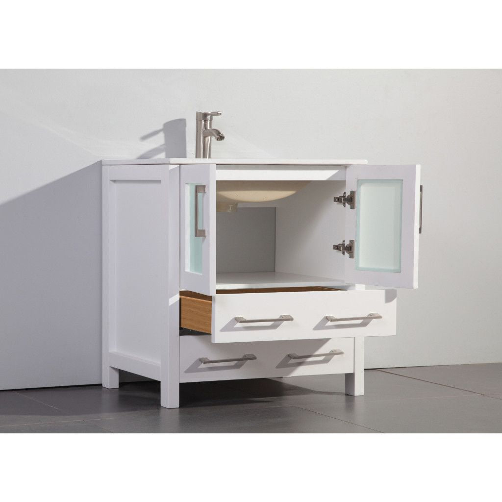 54 Inch Single Sink Bathroom Vanity in White with Ceramic Countertop - Vanity Art VA3030-54W