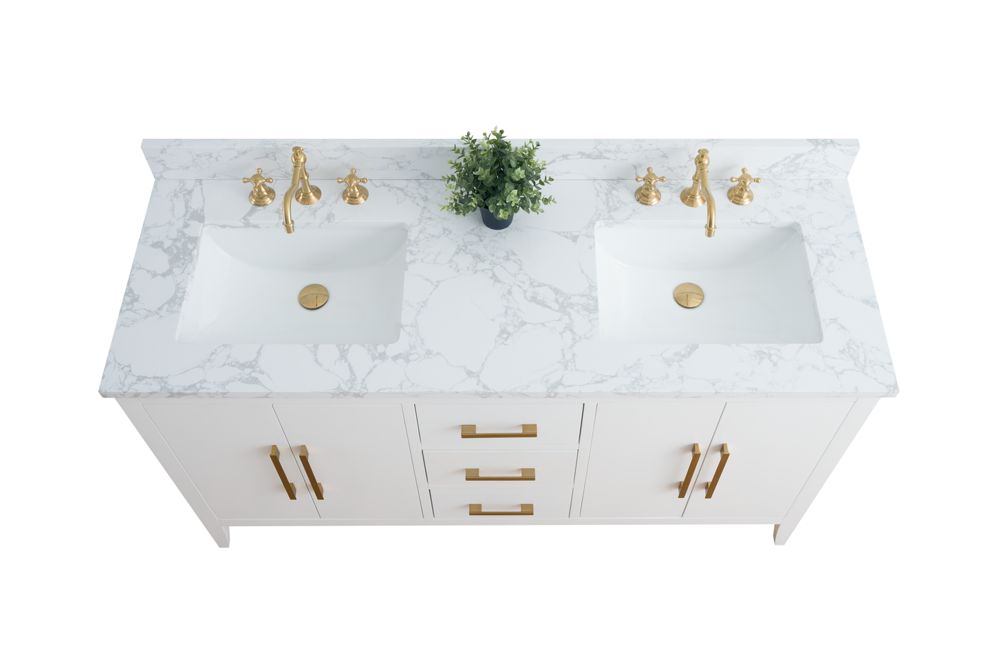 60 Inch Double Sink Bathroom Vanity in White with Marble Countertop - Vanity Art VA9060-DW