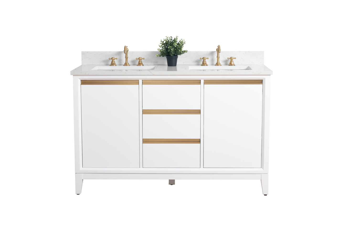 54 Inch Double Sink Bathroom Vanity in White with Marble Countertop - Vanity Art VA8054-DW