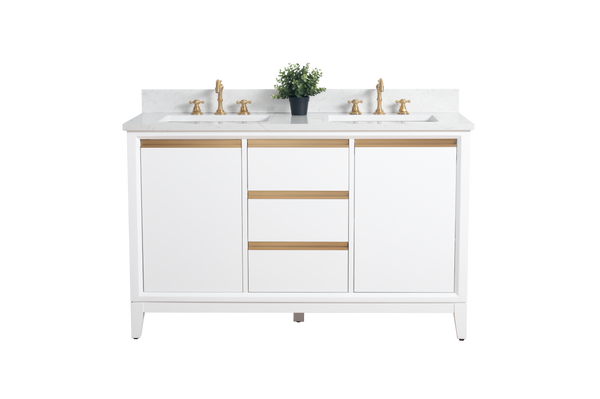 54 Inch Double Sink Bathroom Vanity in White with Marble Countertop - Vanity Art VA8054-DW