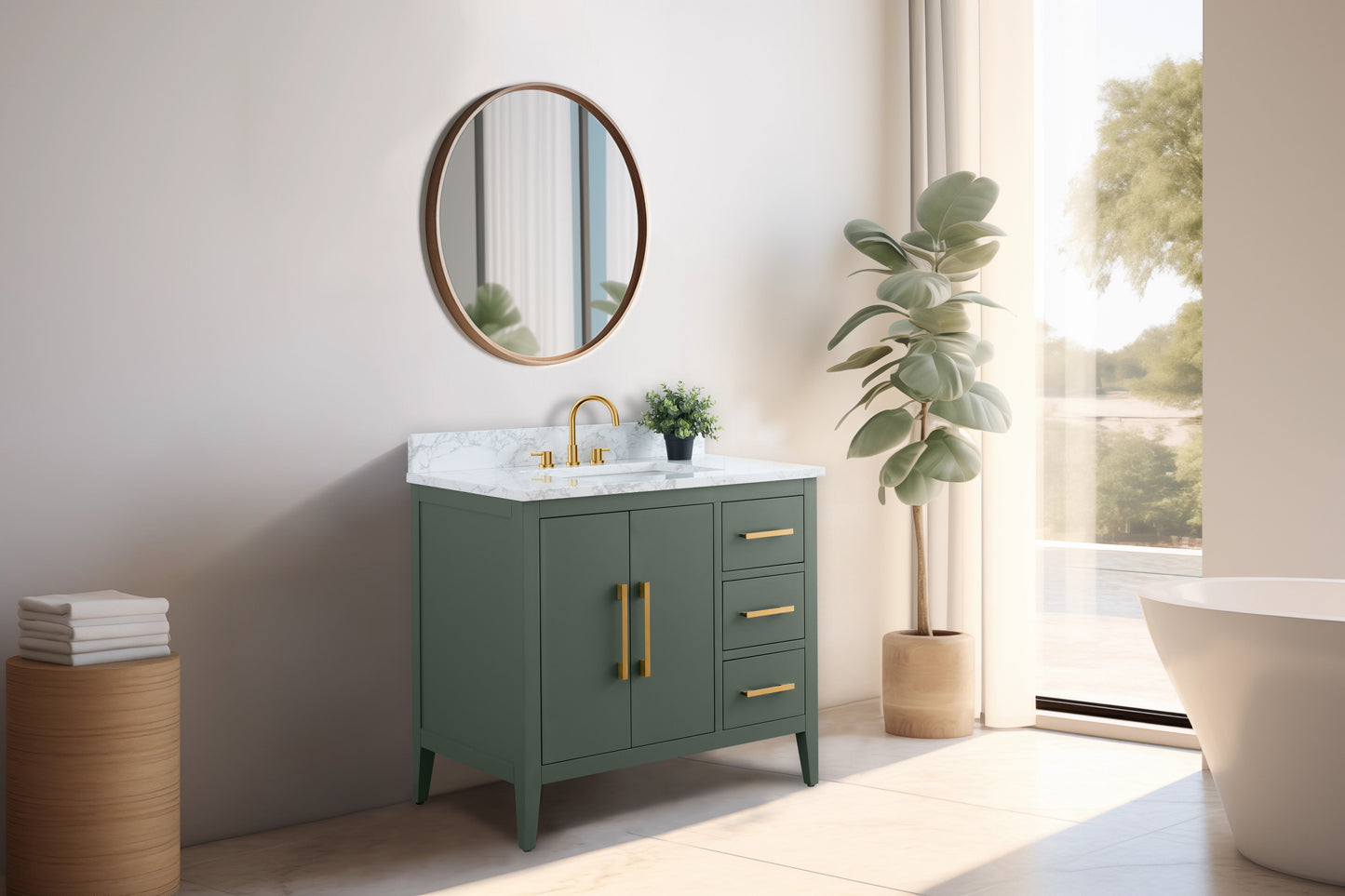 36 Inch Single Sink Bathroom Vanity in Vintage Green with Marble Countertop - Vanity Art VA9036-VG