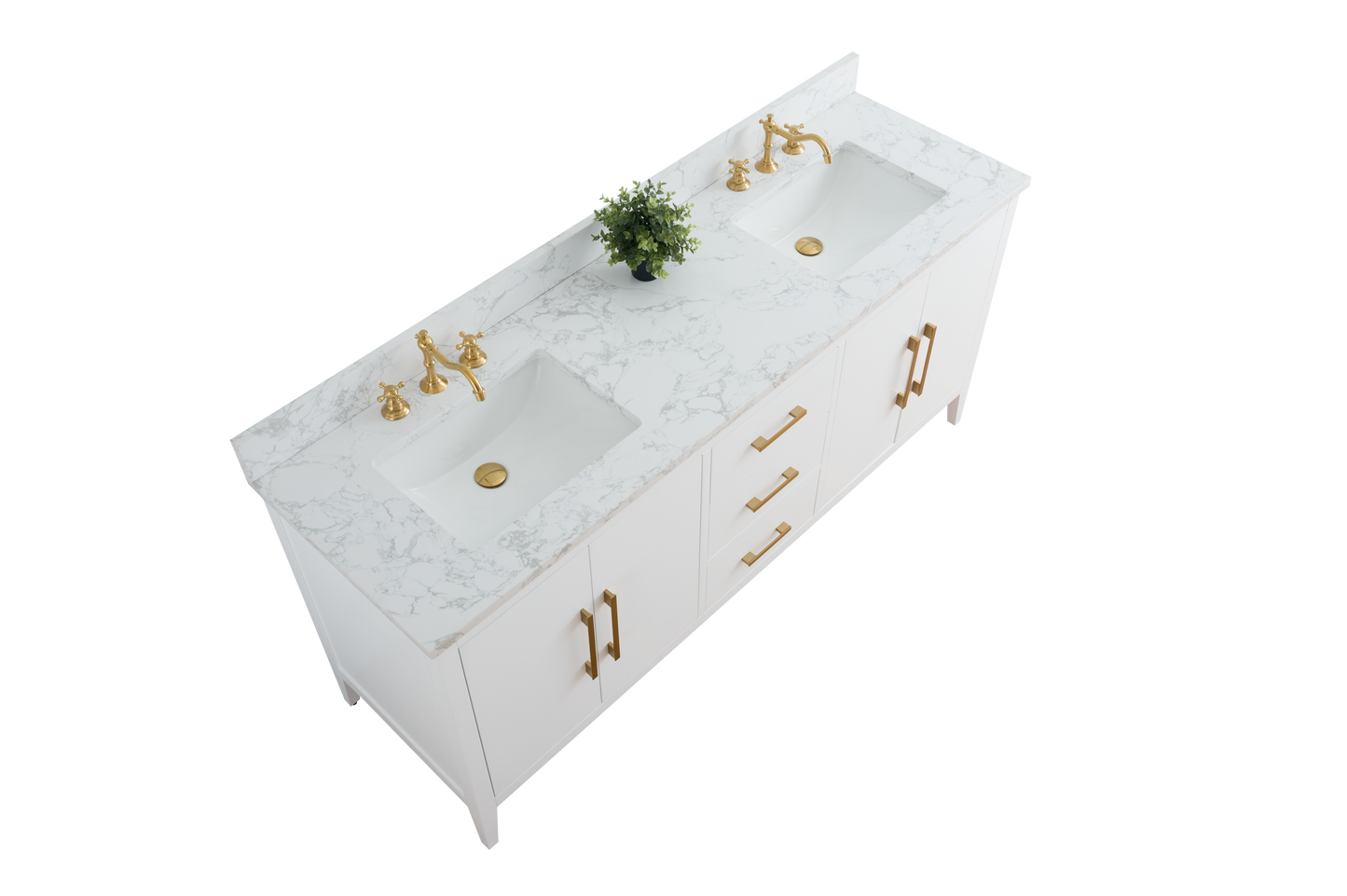 72 Inch Double Sink Bathroom Vanity in White with Marble Countertop - Vanity Art VA9072-DW