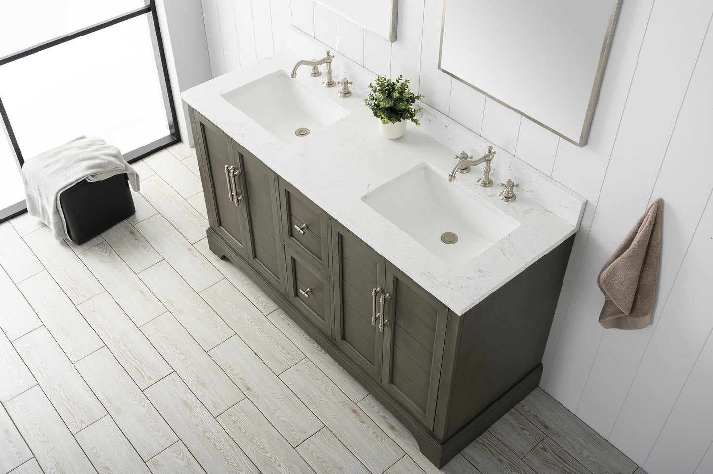 60 Inch Double Sink Bathroom Vanity in Gray with Marble Countertop & Backsplash - Vanity Art VA5060-DSG