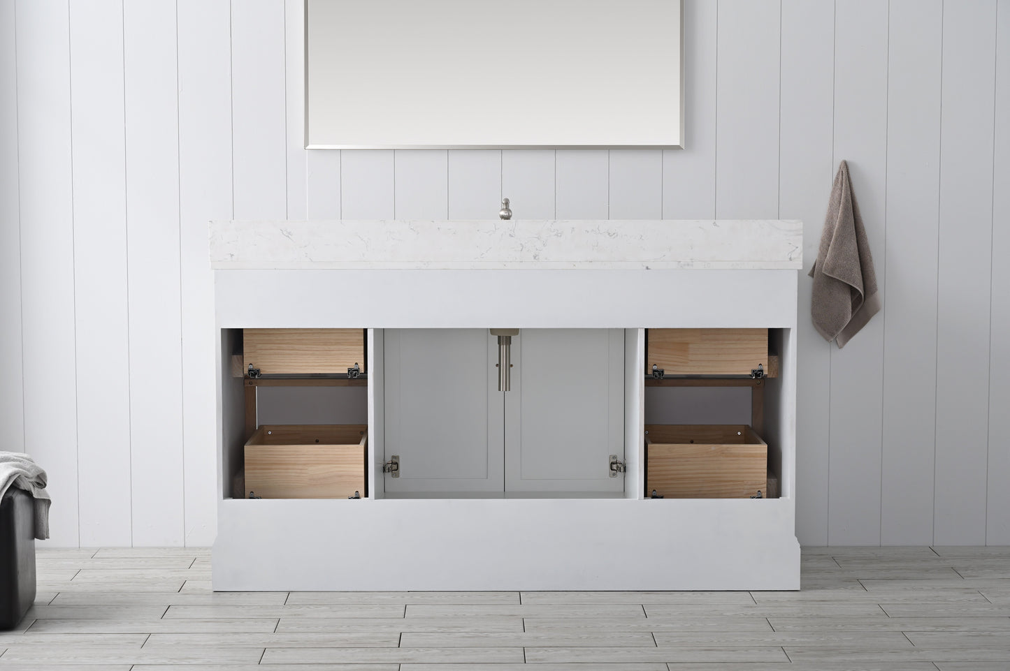 60 Inch Single Sink Bathroom Vanity in White with Marble Countertop & Backsplash - Vanity Art VA5060-SW