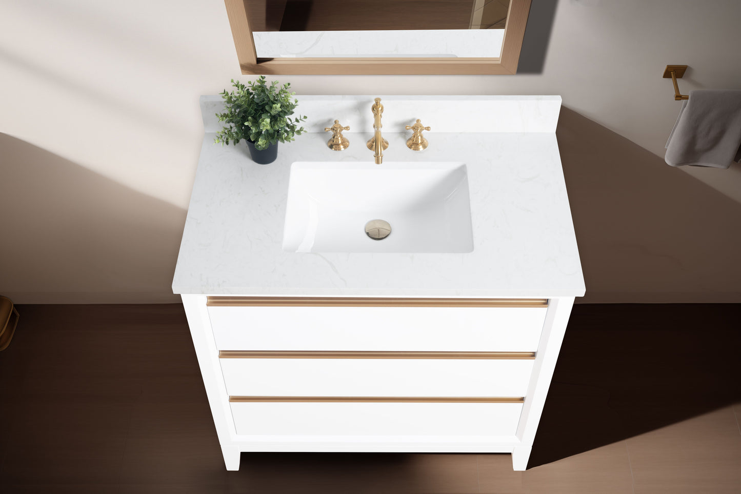 36 Inch Single Sink Bathroom Vanity in White with Marble Countertop - Vanity Art VA8036-W