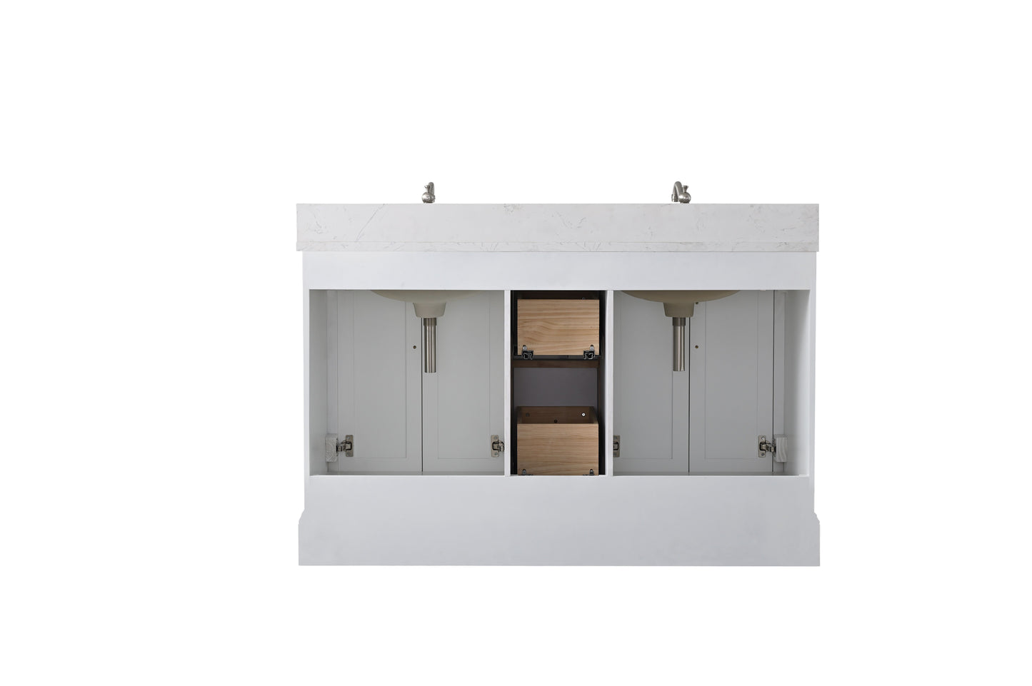 54 Inch Double Sink Bathroom Vanity in White with Marble Countertop & Backsplash - Vanity Art VA5054-W