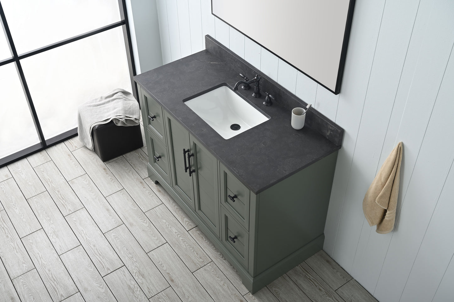 48 Inch Single Sink Bathroom Vanity in Vintage Green with Marble Countertop & Backsplash - Vanity Art VA5048-VG