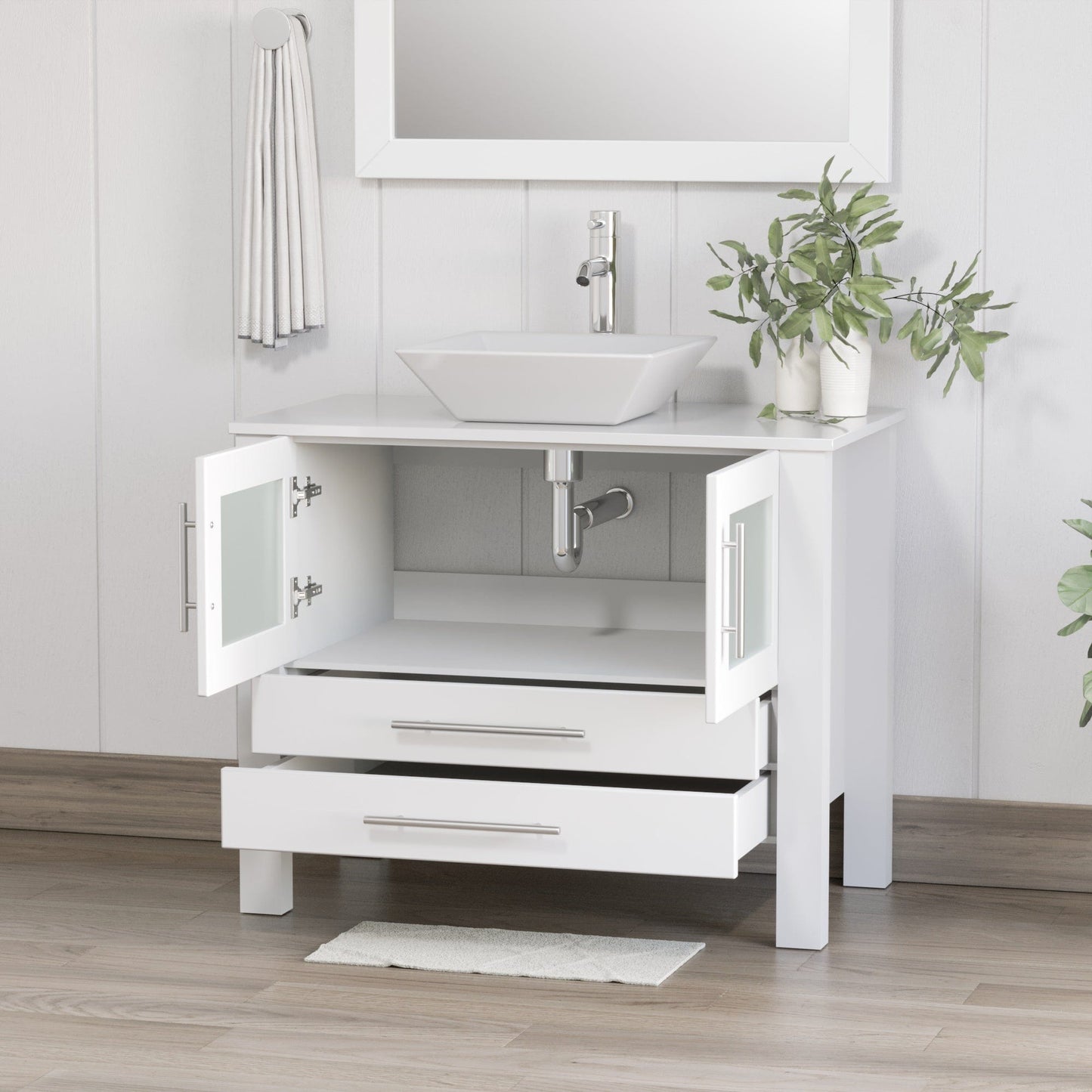 Cambridge Plumbing 8111W Complete 36" White Vanity Set with Polished Chrome Plumbing (8111W)