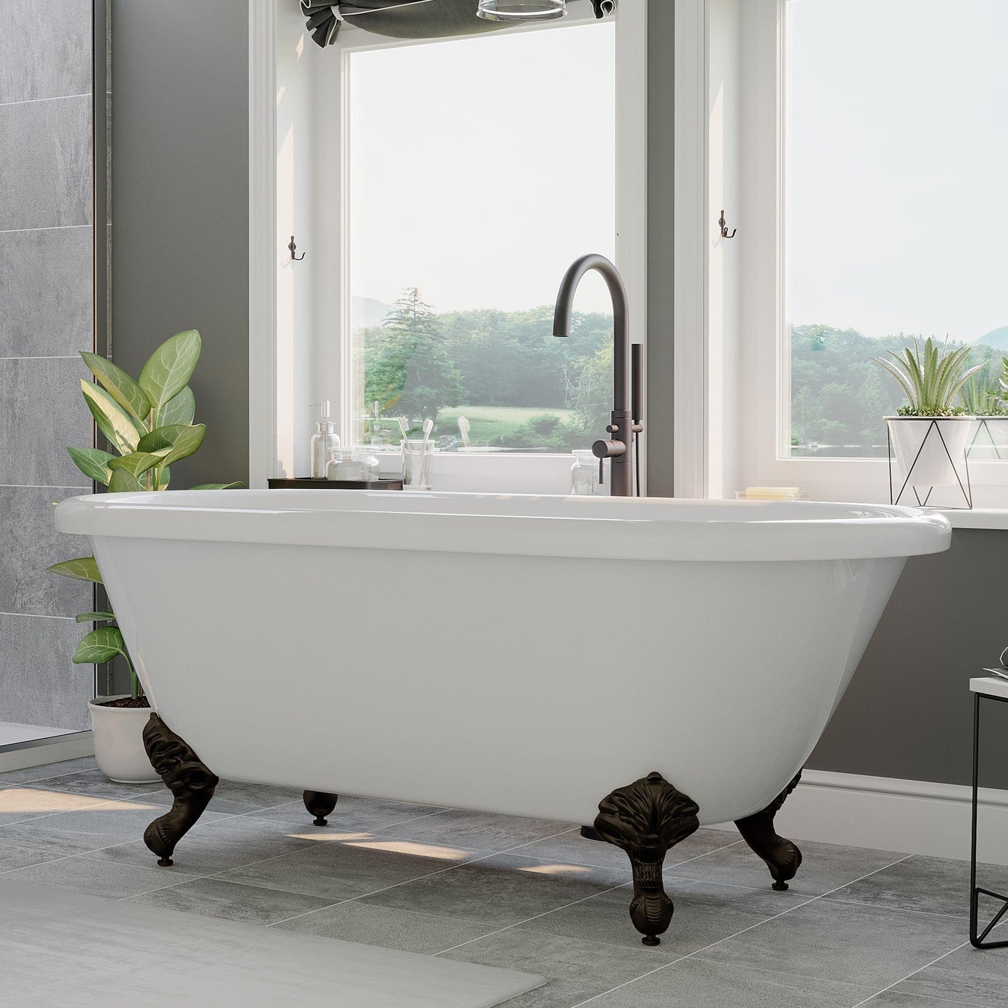 Cambridge Plumbing ADE-150-PKG-ORB-NH Acrylic Double Ended Clawfoot Soaking Tub and Complete Oil Rubbed Bronze Plumbing Package (ADE-150-PKG-ORB-NH)