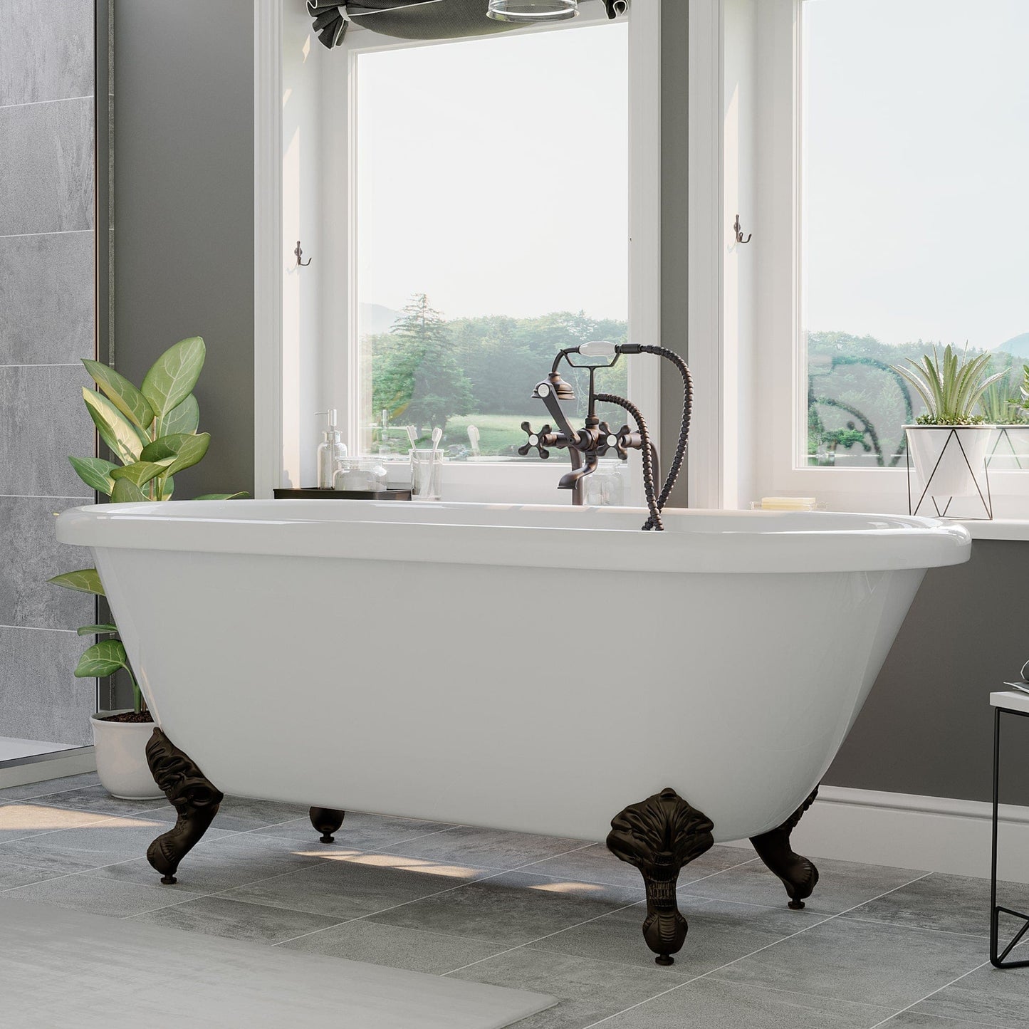 Cambridge Plumbing ADE60-398463-PKG-ORB-NH Acrylic Double Ended Clawfoot Bathtub With Continuous Rim and Complete Oil Rubbed Bronze Plumbing Package (ADE60-398463-PKG-ORB-NH)