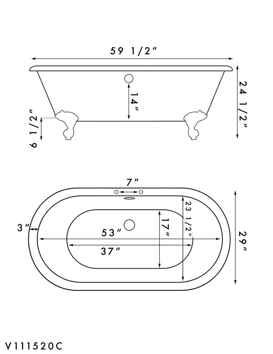 Cambridge Plumbing ADE60-463D-2-PKG-CP-7DH Acrylic Double Ended Clawfoot Bathtub and Complete Chrome Plumbing Package (ADE60-463D-2-PKG-CP-7DH)