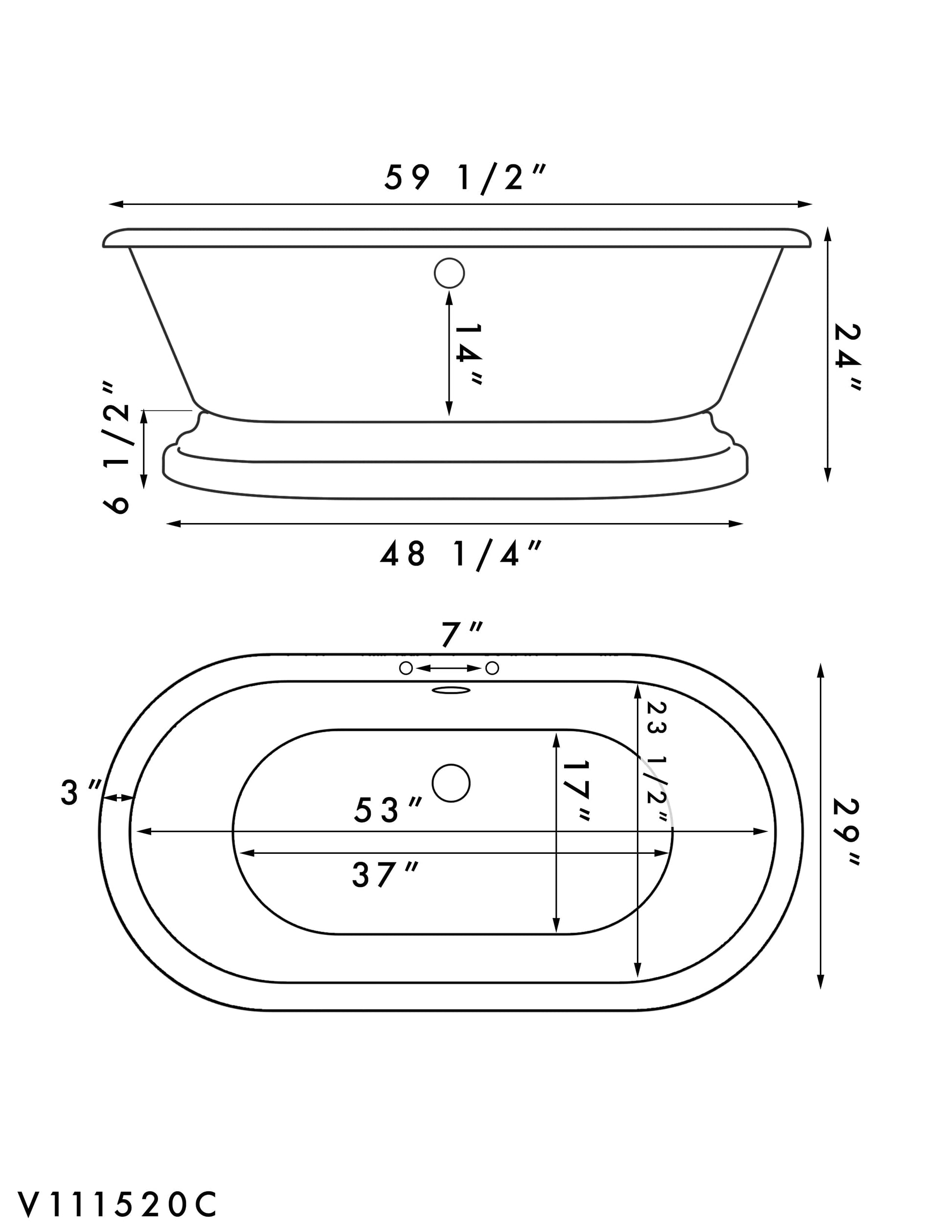 Cambridge Plumbing ADE60-PED-DH Acrylic Double Ended Pedestal Bathtub with 7" Deck Mount Faucet Drillings (ADE60-PED-DH)