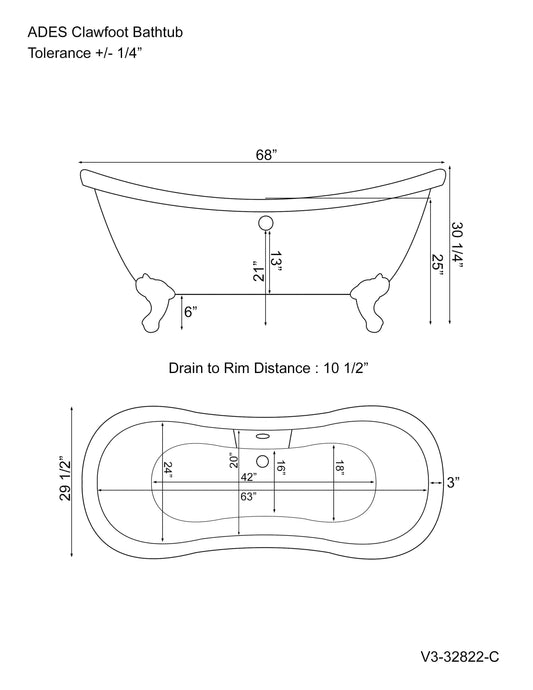 Cambridge Plumbing ADES-398463-PKG-CP-NH Acrylic Double Slipper Soaking Tub and Complete Polished Chrome Plumbing Package (ADES-398463-PKG-CP-NH)