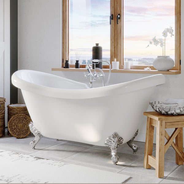 Cambridge Plumbing ADES-DH-CP Acrylic Double Slipper Soaking Tub with Polished Chrome Feet (ADES-DH-CP)