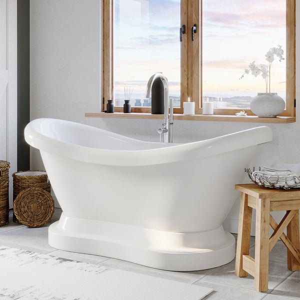 Cambridge Plumbing ADES-PED-NH Acrylic Double Slipper Pedestal Soaking Tub with Continuous Rim (ADES-PED-NH)