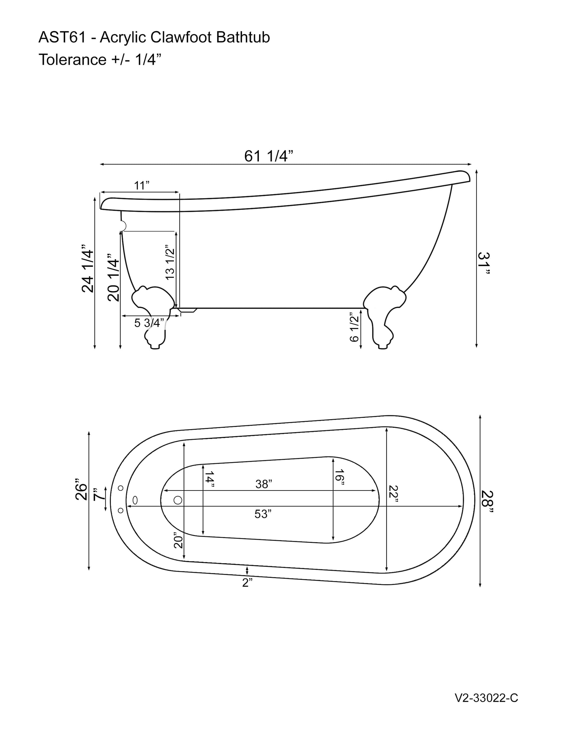 Cambridge Plumbing AST61-DH-BN 61" Acrylic Slipper Soaking Tub with Deckmount Faucet Holes and Brushed Nickel Feet (AST61-DH-BN)