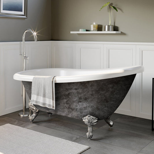 Cambridge Plumbing AST61-NH-CP-SP Hand Painted Scorched Platinum Acrylic Slipper Bathtub with No Faucet Holes and Polished Chrome Claw Feet (AST61-NH-CP-SP)