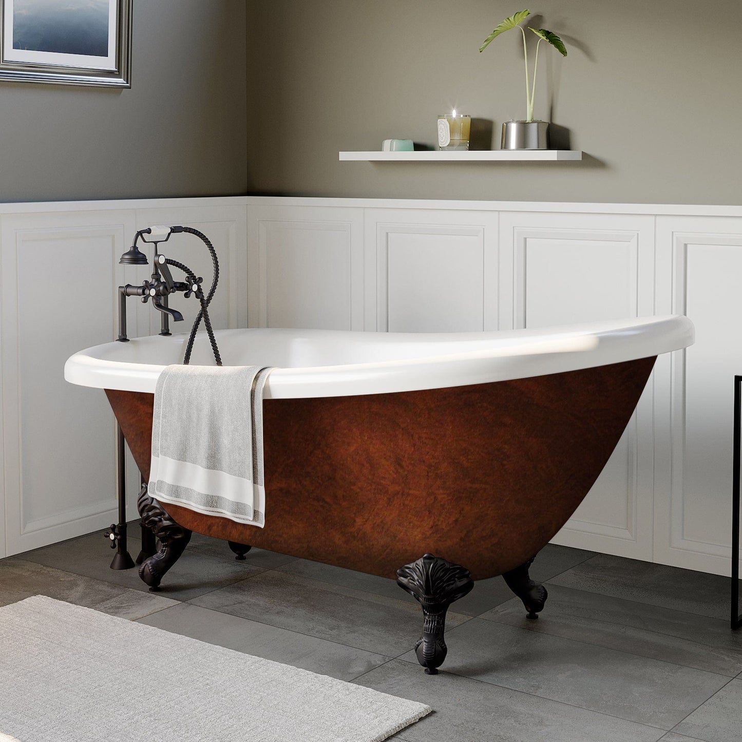 Cambridge Plumbing AST67-DH-ORB-CB Hand Painted Copper Bronze Acrylic Slipper Clawfoot Bathtub (AST67-DH-ORB-CB)