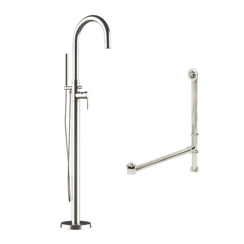 Cambridge Plumbing CAM150-PKG-BN Complete Plumbing Package for Freestanding Tubs With No Faucet Holes - Modern Gooseneck Style Faucet With Hand Held Wand Shower and Supply Lines + Drain and Overflow Assembly in Brushed Nickel (CAM150-PKG-BN)