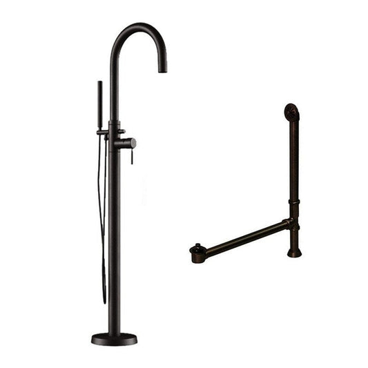 Cambridge Plumbing CAM150-PKG-ORB Complete Plumbing Package for Freestanding Tubs With No Faucet Holes - Modern Gooseneck Style Faucet With Hand Held Wand Shower and Supply Lines + Drain and Overflow Assembly in Oil Rubbed Bronze Finish (CAM150-PKG-ORB)