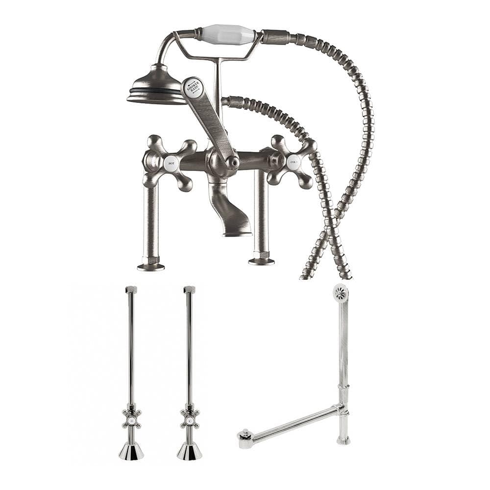 Cambridge Plumbing CAM463D-6-PKG-BN Complete Plumbing Package for Deck Mount Clawfoot Tub - Classic Telephone Style Faucet With 6" Deck Risers, Supply Lines With Shut Off Valves, Drain Assembly. Brushed Nickel (CAM463D-6-PKG-BN)