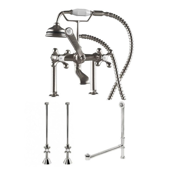 Cambridge Plumbing CAM463D-6-PKG-BN Complete Plumbing Package for Deck Mount Clawfoot Tub - Classic Telephone Style Faucet With 6 Deck Risers, Supply Lines With Shut Off Valves, Drain Assembly. Brushed Nickel (CAM463D-6-PKG-BN)