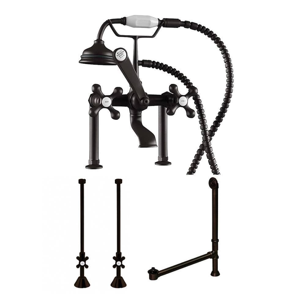 Cambridge Plumbing CAM463D-6-PKG-ORB Complete Plumbing Package for Deck Mount Clawfoot Tub - Classic Telephone Style Faucet With 6" Deck Risers, Supply Lines With Shut Off Valves, Drain Assembly. Oil Rubbed Bronze (CAM463D-6-PKG-ORB)