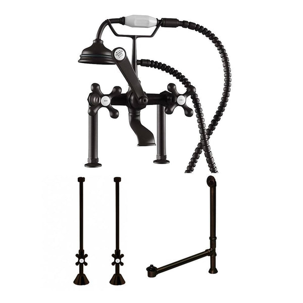 Cambridge Plumbing CAM463D-6-PKG-ORB Complete Plumbing Package for Deck Mount Clawfoot Tub - Classic Telephone Style Faucet With 6 Deck Risers, Supply Lines With Shut Off Valves, Drain Assembly. Oil Rubbed Bronze (CAM463D-6-PKG-ORB)