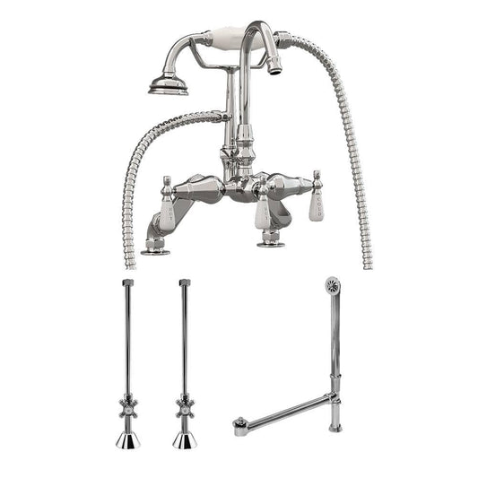 Cambridge Plumbing CAM684D-PKG-CP Complete Plumbing Package For Deck Mount Clawfoot Tub - Goosneck Faucet, Supply Lines With Shut Off Valves, Drain and Overflow Assembly. Polished Chrome Finish (CAM684D-PKG-CP)