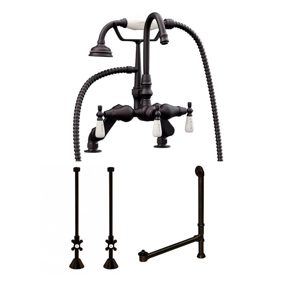 Cambridge Plumbing CAM684D-PKG-ORB Complete Plumbing Package For Deck Mount Clawfoot Tub - Goosneck Faucet, Supply Lines With Shut Off Valves, Drain and Overflow Assembly. Oil Rubbed Bronze Finish (CAM684D-PKG-ORB)