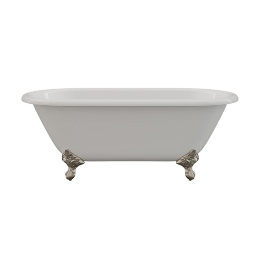 Cambridge Plumbing DE-60-NH-BN Cast Iron Double Ended Clawfoot Tub 60" x 30" with Brushed Nickel Feet (No Faucet Drillings) (DE-60-NH-BN)