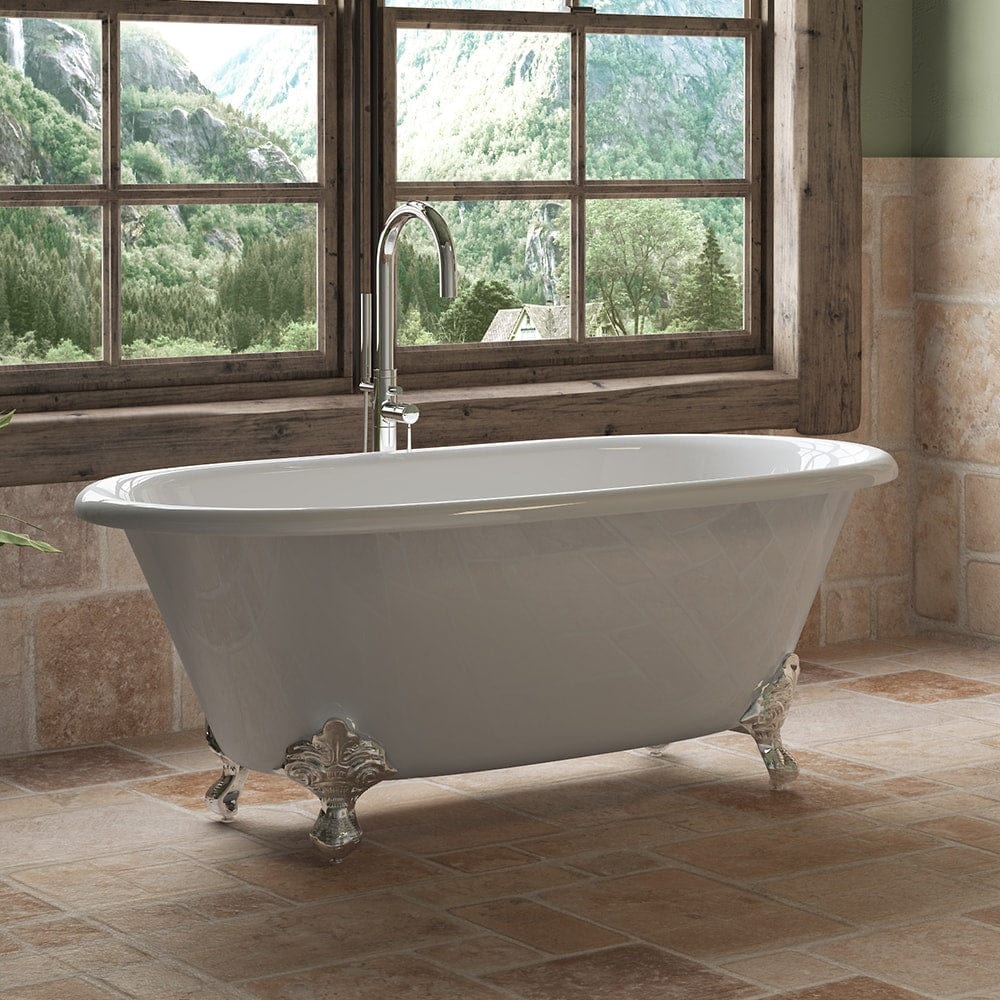 Cambridge Plumbing DE-60-NH-CP Cast Iron Double Ended Clawfoot Tub 60" x 30" with Polished Chrome Feet (No Faucet Drillings) (DE-60-NH-CP)