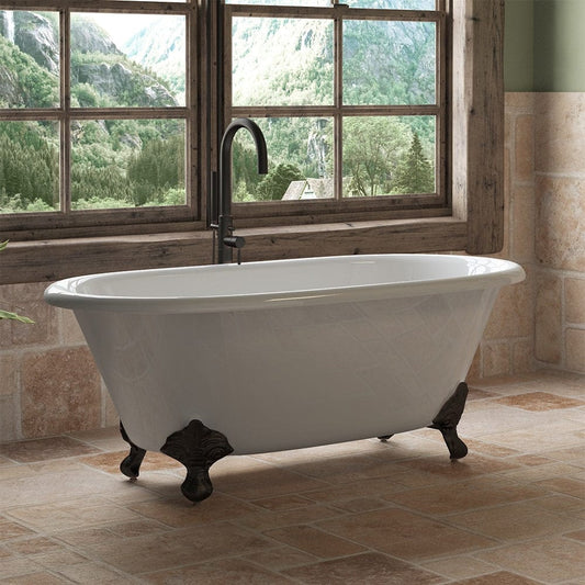 Cambridge Plumbing DE-60-NH-ORB Cast Iron Double Ended Clawfoot Tub 60" x 30" with Oil Rubbed Bronze Feet (No Faucet Drillings) (DE-60-NH-ORB)