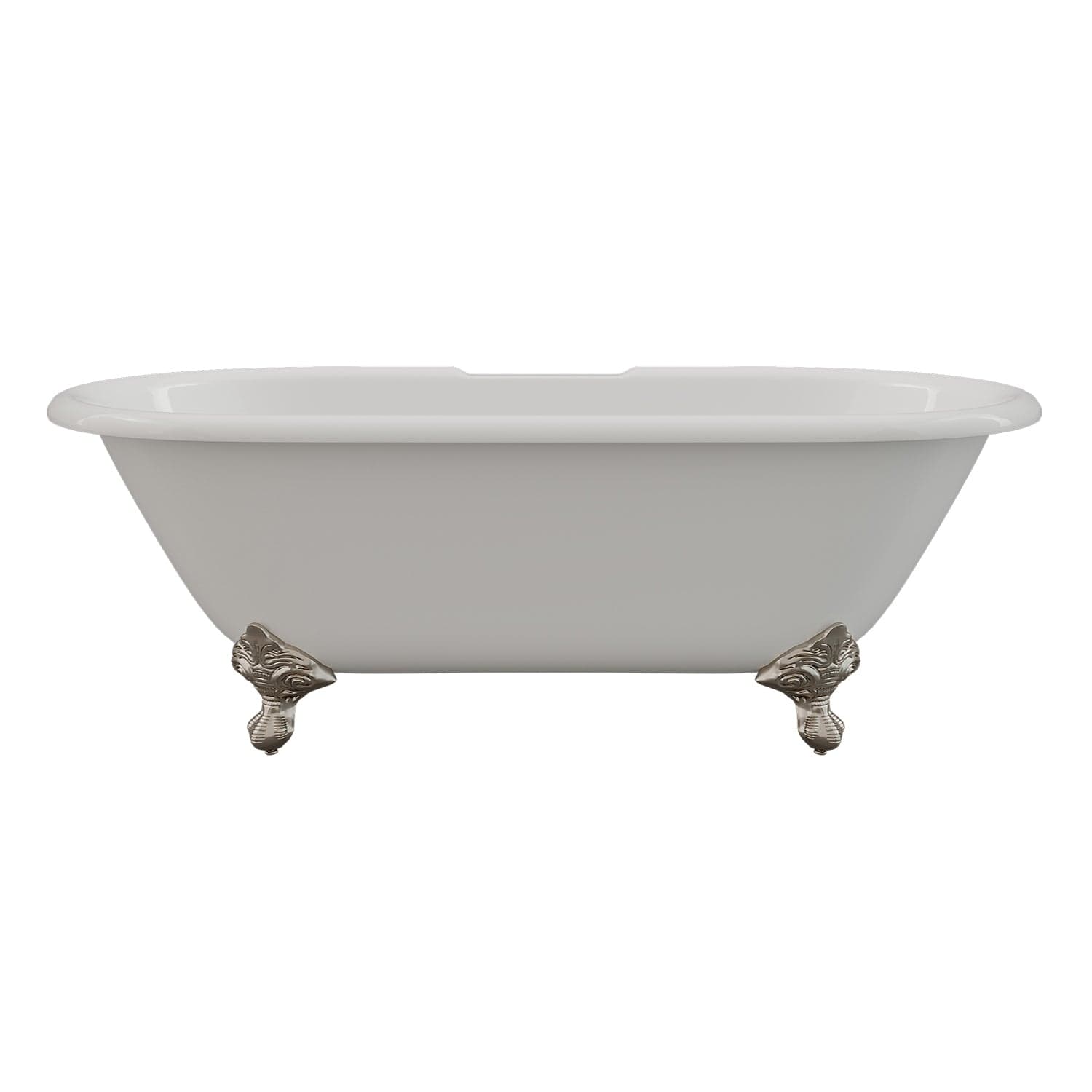 Cambridge Plumbing DE-67-DH-BN Cast Iron Double Ended Clawfoot Tub 67" x 30" with 7" Deck Mount Faucet Drillings and Brushed Nickel Feet (DE-67-DH-BN)