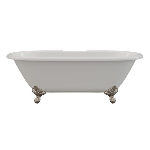 Cambridge Plumbing DE-67-DH-BN Cast Iron Double Ended Clawfoot Tub 67 x 30 with 7 Deck Mount Faucet Drillings and Brushed Nickel Feet (DE-67-DH-BN)