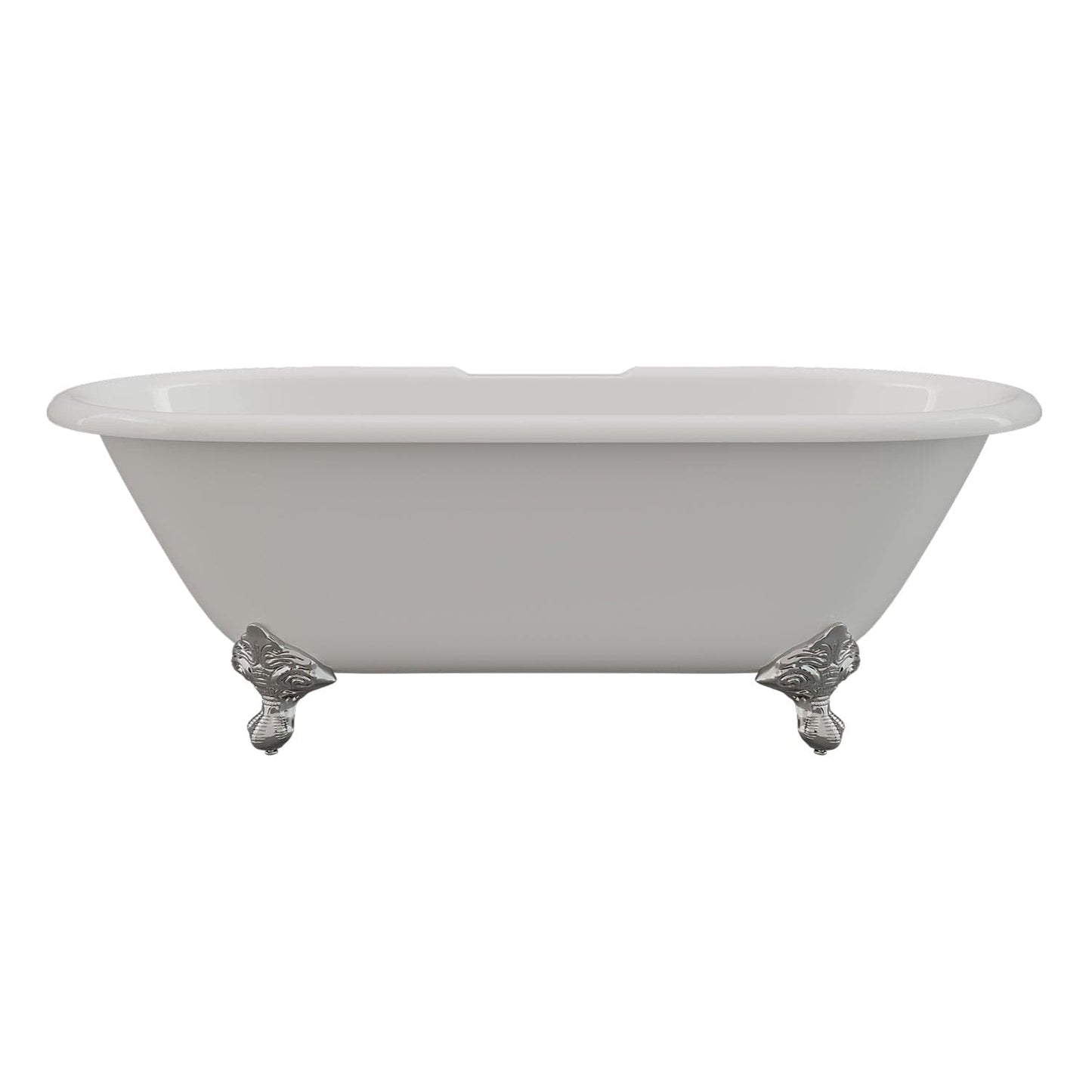 Cambridge Plumbing DE-67-DH-CP Cast Iron Double Ended Clawfoot Tub 67" x 30" with 7" Deck Mount Faucet Drillings and Polished Chrome Feet (DE-67-DH-CP)