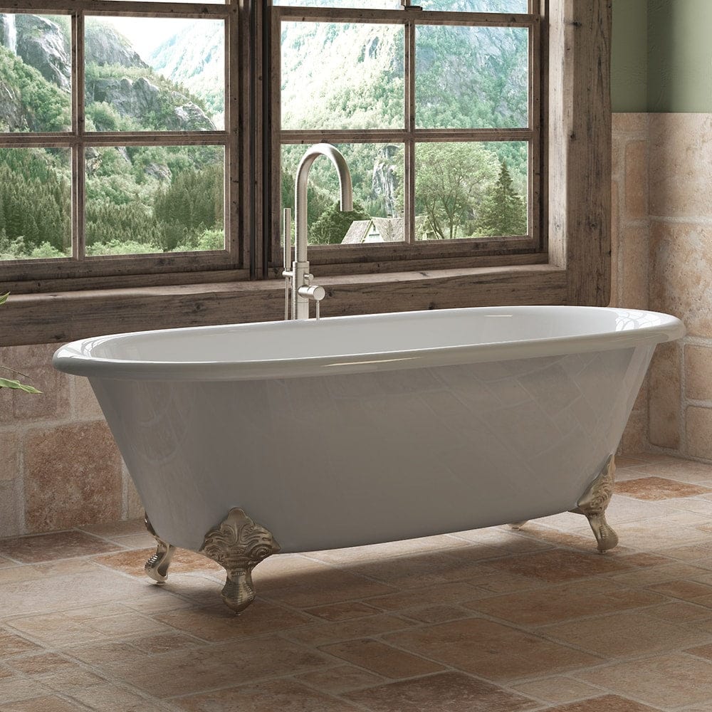 Cambridge Plumbing DE-67-NH-BN Cast Iron Double Ended Clawfoot Tub 67" x 30" with Brushed Nickel Feet (No Faucet Drillings) (DE-67-NH-BN)