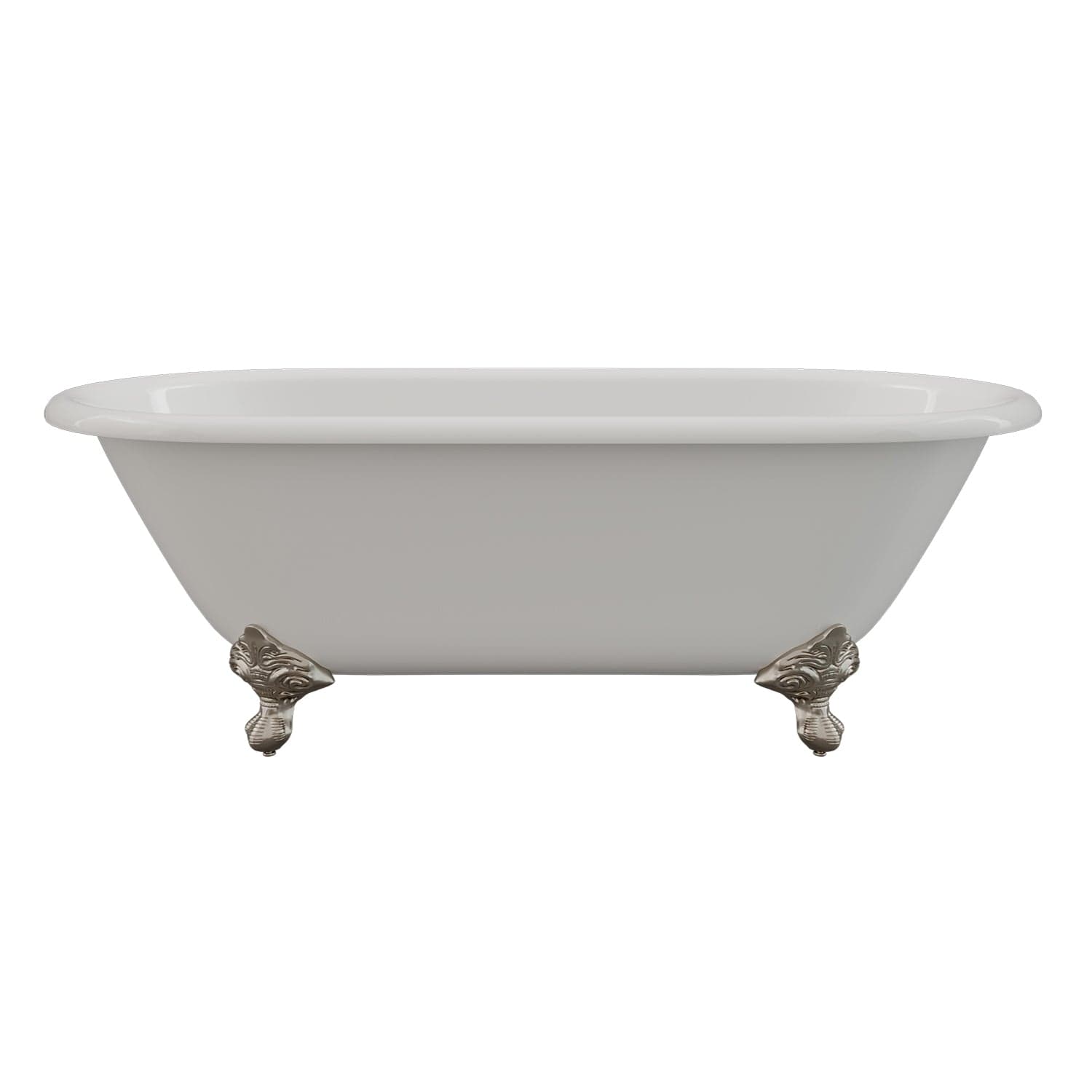 Cambridge Plumbing DE-67-NH-BN Cast Iron Double Ended Clawfoot Tub 67" x 30" with Brushed Nickel Feet (No Faucet Drillings) (DE-67-NH-BN)