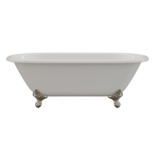 Cambridge Plumbing DE-67-NH-BN Cast Iron Double Ended Clawfoot Tub 67 x 30 with Brushed Nickel Feet (No Faucet Drillings) (DE-67-NH-BN)