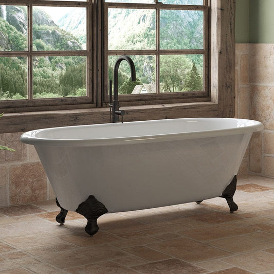 Cambridge Plumbing DE-67-NH-ORB Cast Iron Double Ended Clawfoot Tub 67" x 30" with Oil Rubbed Bronze Feet (No Faucet Drillings) (DE-67-NH-ORB)