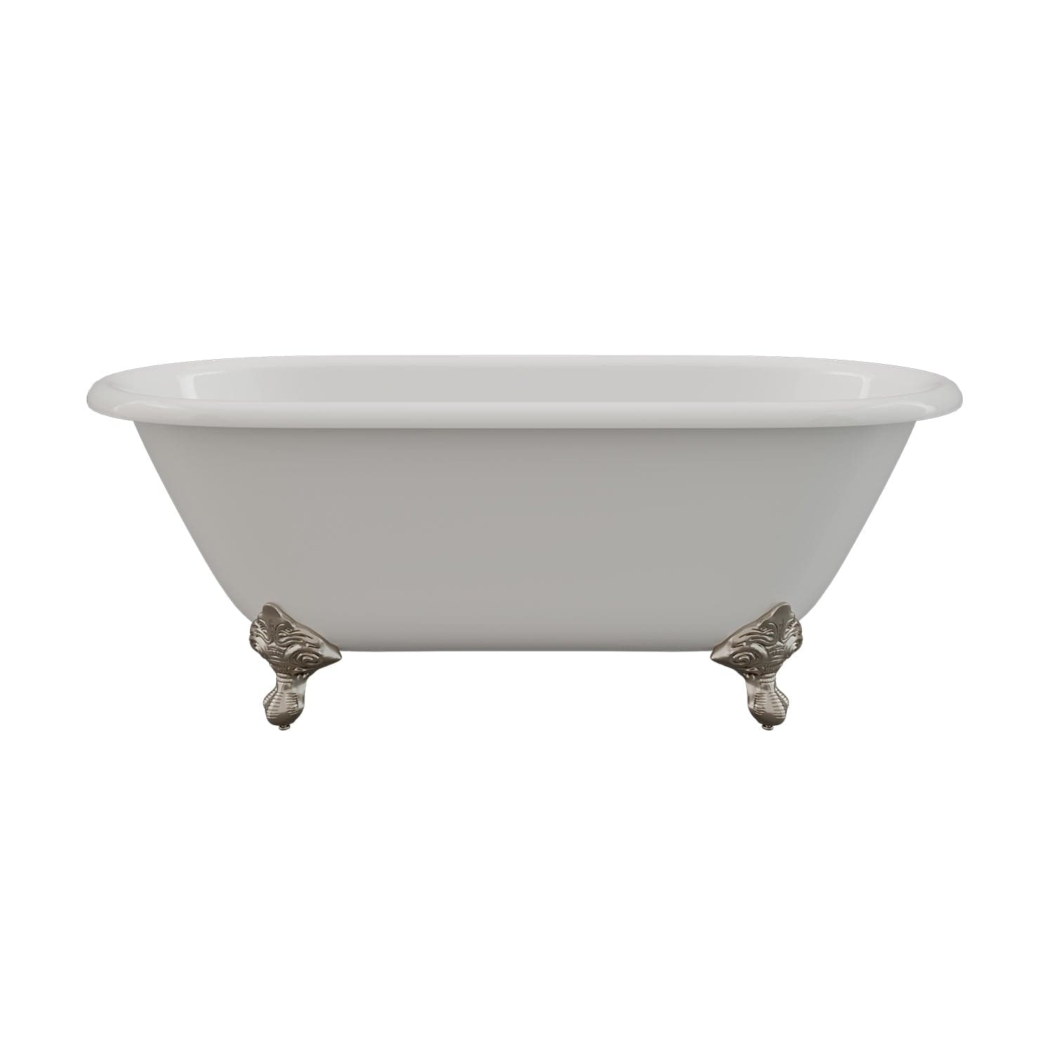Cambridge Plumbing DE60-150-PKG-BN-NH Cast Iron Double Ended Clawfoot Tub 60" x 30" with Complete Brushed Nickel Modern Freestanding Tub Filler + Hand Held Shower Assembly Plumbing Package (No Faucet Drillings) (DE60-150-PKG-BN-NH)