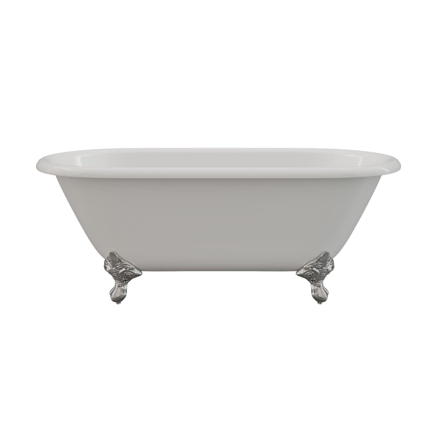 Cambridge Plumbing DE60-150-PKG-CP-NH Cast Iron Double Ended Clawfoot Tub 60" x 30" with Complete Polished Chrome Modern Freestanding Tub Filler + Hand Held Shower Assembly Plumbing Package (No Faucet Drillings) (DE60-150-PKG-CP-NH)