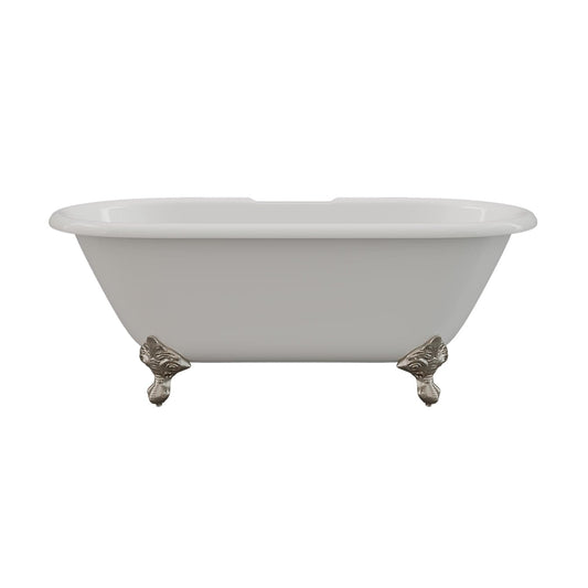 Cambridge Plumbing DE60-463D-6-PKG-ORB-7DH Cast Iron Double Ended Clawfoot Tub 60" x 30" with 7" Deck Mount Faucet Drillings and British Telephone Style Faucet, Complete Brushed Nickel Plumbing Package + 6" Deck Mount Risers (DE60-463D-6-PKG-ORB-7DH)