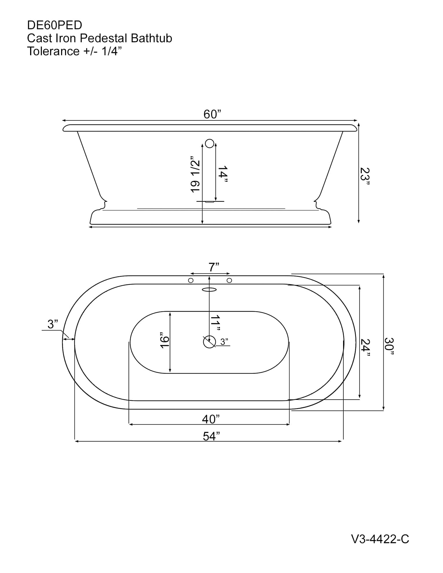 Cambridge Plumbing DE60-PED-463D-2-PKG-BN Cast Iron Double Ended Pedestal Tub 60" x 30" with Faucet Drillings + Classic Telephone Style 2" Deck Mounted Faucet, Complete Plumbing Package in Brushed Nickel (DE60-PED-463D-2-PKG-BN)