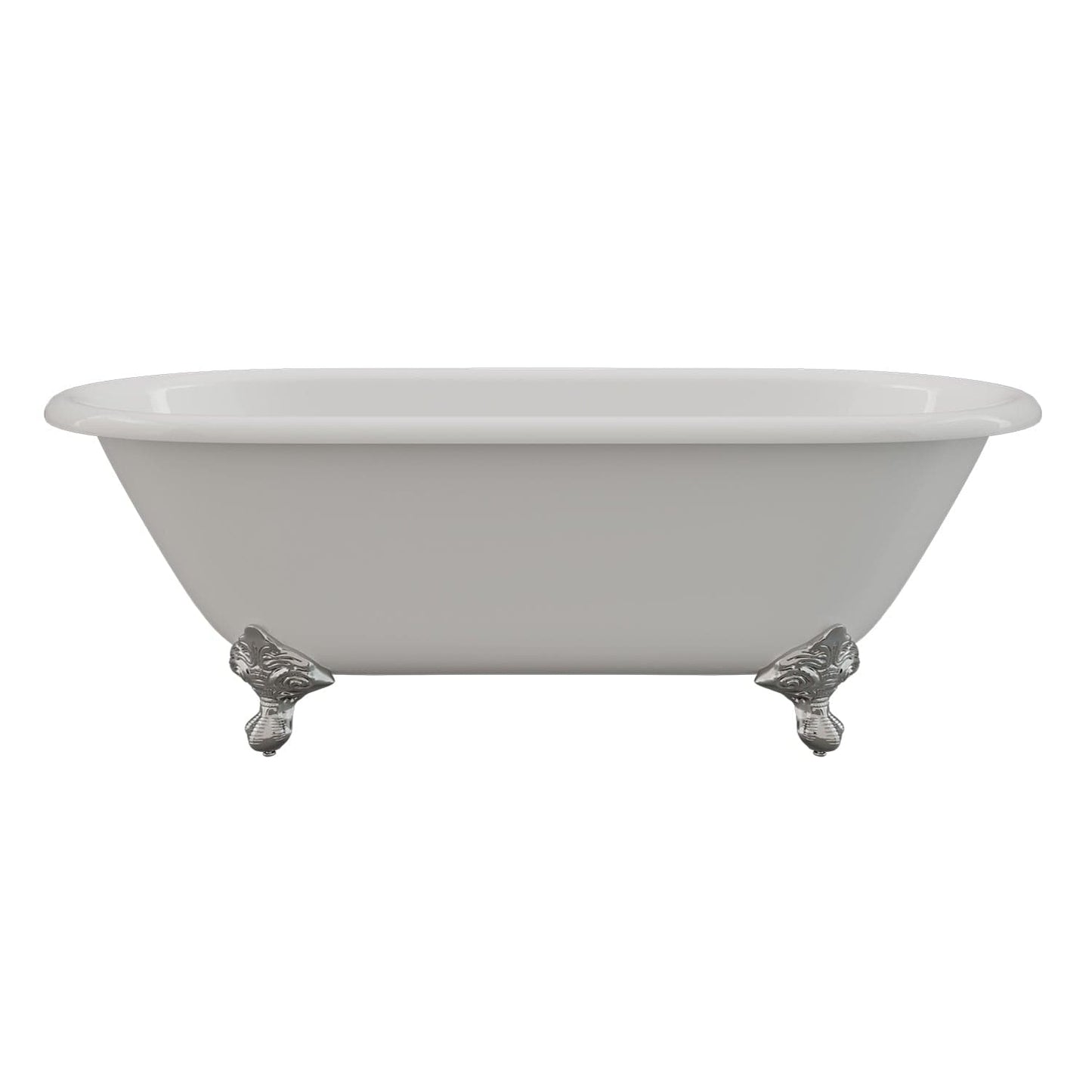 Cambridge Plumbing DE67-150-PKG-CP-NH Cast Iron Double Ended Clawfoot Tub 67" x 30" with Complete Polished Chrome Modern Freestanding Tub Filler + Hand Held Shower Assembly Plumbing Package (No Faucet Drillings) (DE67-150-PKG-CP-NH)