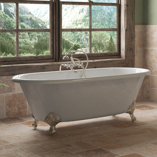 Cambridge Plumbing DE67-398463-PKG-BN-NH Cast Iron Double Ended Clawfoot Tub 67" x 30" with Complete Brushed Nickel Plumbing Package (No Faucet Drillings) (DE67-398463-PKG-BN-NH)