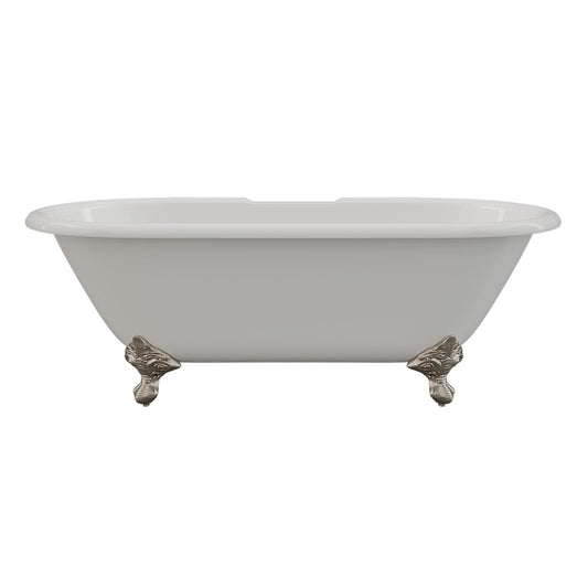 Cambridge Plumbing DE67-463D-6-PKG-BN-7DH Cast Iron Double Ended Clawfoot Tub 67" x 30" with 7" Deck Mount Faucet Drillings, Complete Brushed Nickel Plumbing Package + Six Inch Deck Mount Risers (DE67-463D-6-PKG-BN-7DH)