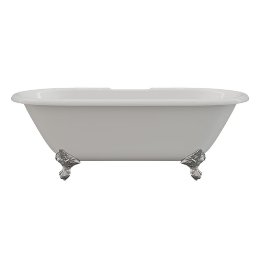 Cambridge Plumbing DE67-463D-6-PKG-CP-7DH Cast Iron Double Ended Clawfoot Tub 67" x 30" with 7" Deck Mount Faucet Drillings, Complete Polished Chrome Plumbing Package + Six Inch Deck Mount Risers (DE67-463D-6-PKG-CP-7DH)