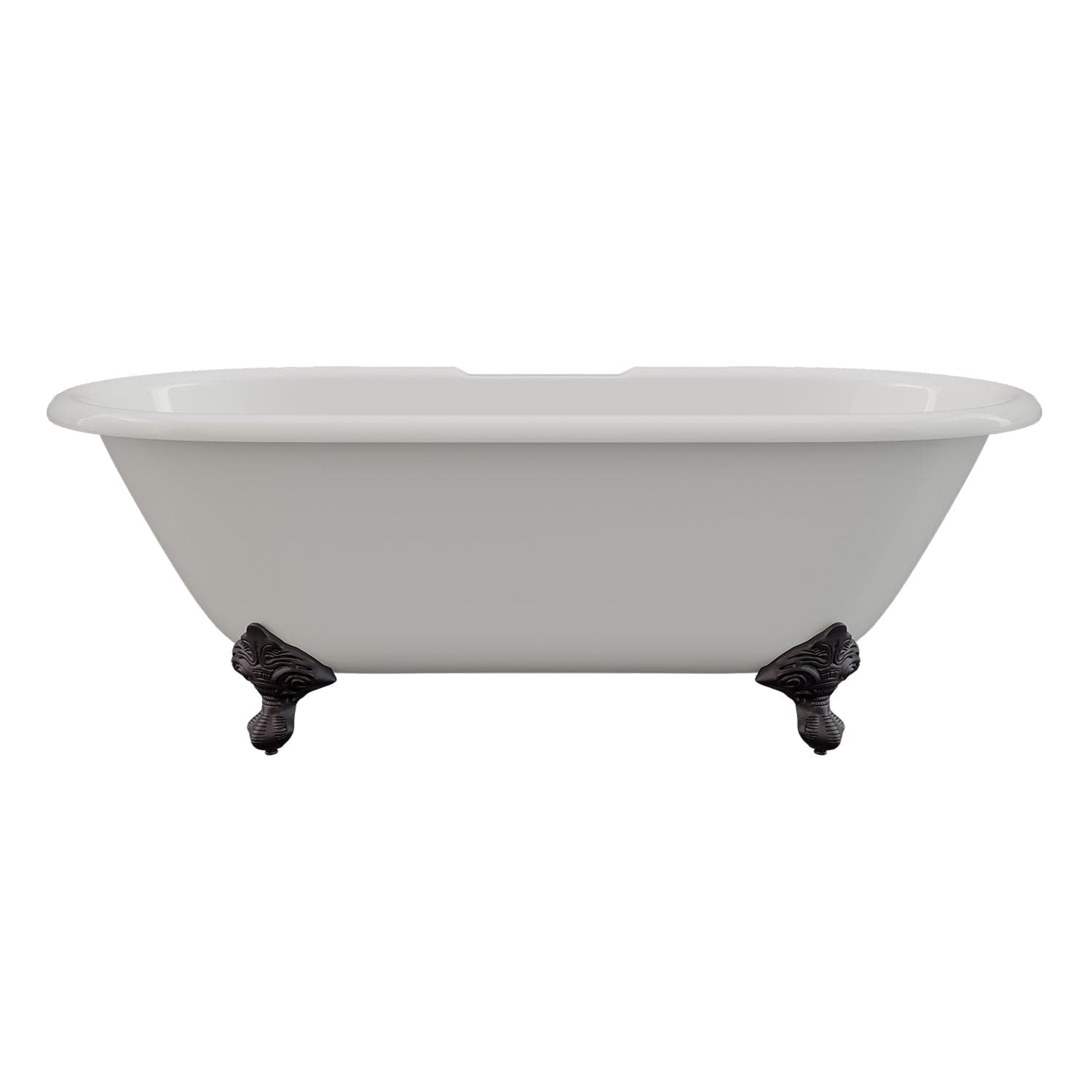 Cambridge Plumbing DE67-684D-PKG-ORB-7DH Cast Iron Double Ended Clawfoot Tub 67" x 30" with 7" Deck Mount Faucet Drillings, English Telephone Style Faucet Complete Brushed Nickel Plumbing Package (DE67-684D-PKG-ORB-7DH)