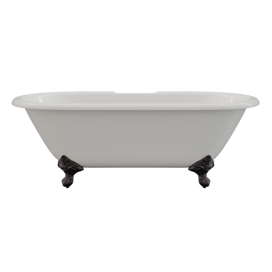 Cambridge Plumbing DE67-684D-PKG-ORB-7DH Cast Iron Double Ended Clawfoot Tub 67" x 30" with 7" Deck Mount Faucet Drillings, English Telephone Style Faucet Complete Brushed Nickel Plumbing Package (DE67-684D-PKG-ORB-7DH)